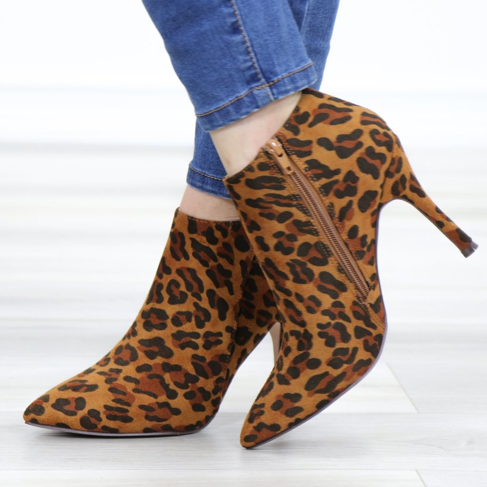 Vegan Suede Leopard Print Ankle Booties - Picture 9 of 11